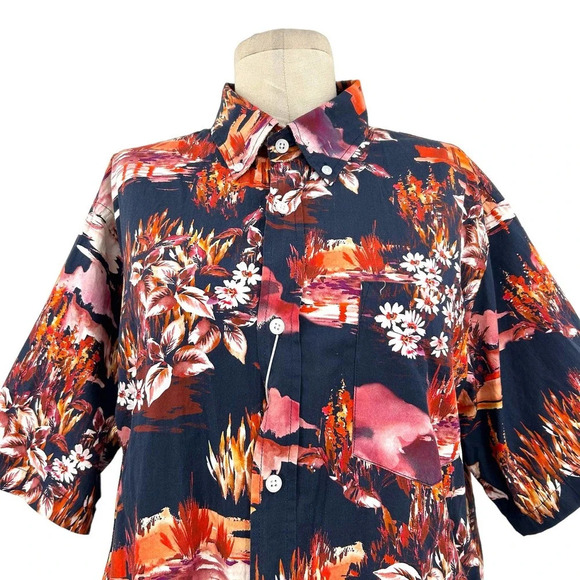 No Nationality Tyrion Short Sleeve Button Down Navy Print 605 Men's Size XL - Picture 2 of 11